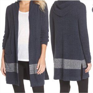 Barefoot Dreams CozyChic Lite Knit Coastal Hooded Open Front Cardigan Sweater